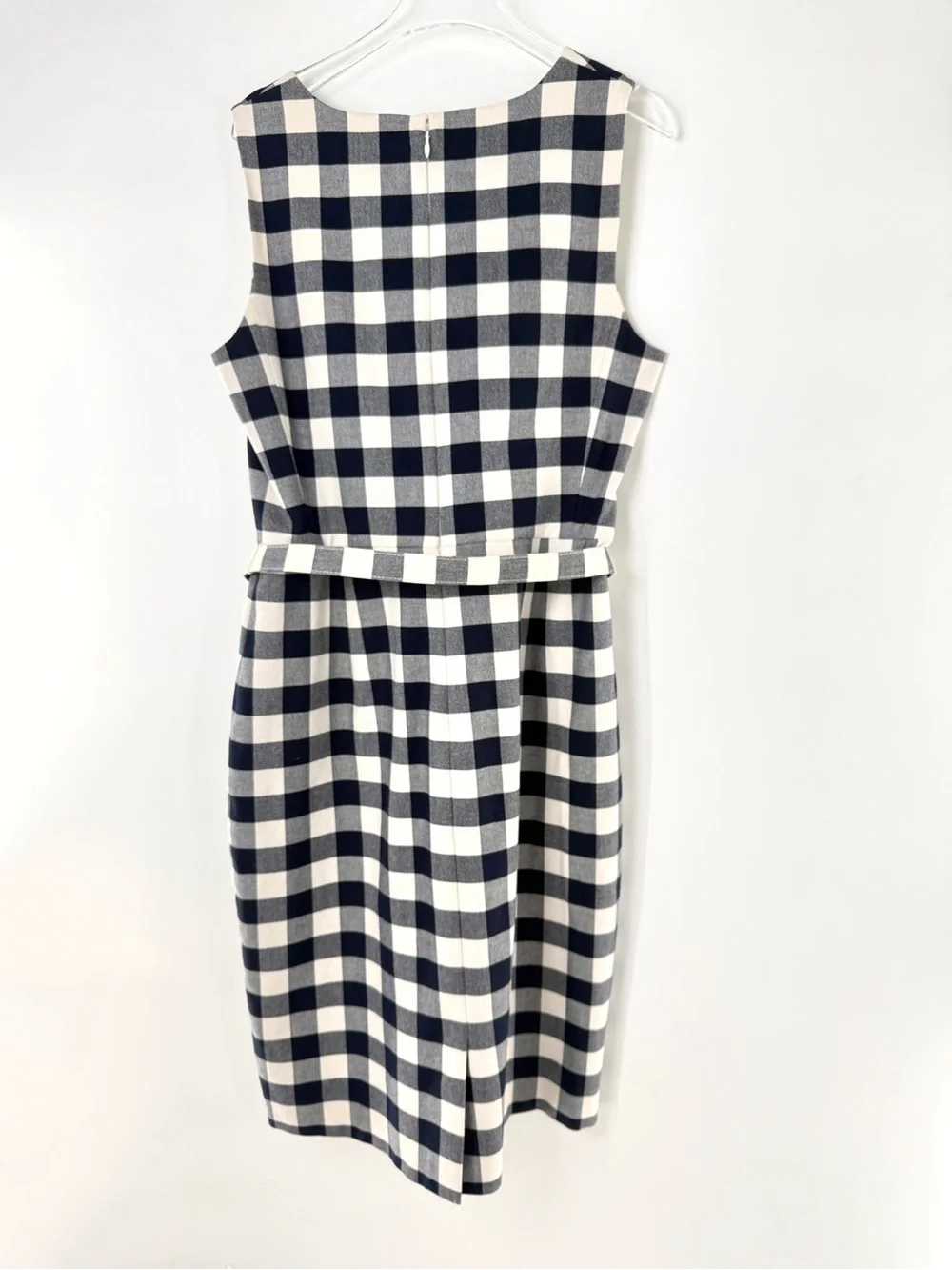 J. Crew Belted Gingham Sheath Dress in Bi-Stretch Cotton Navy and White Size 8